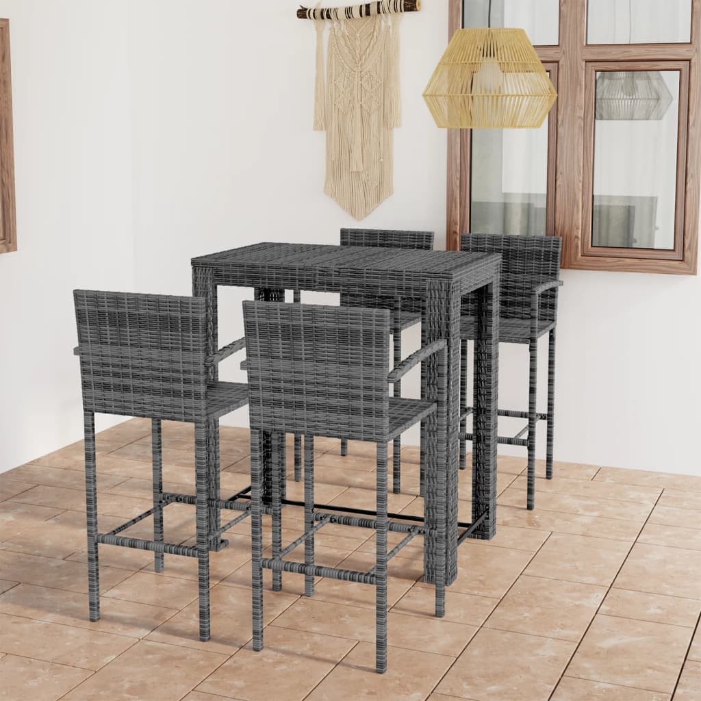 NNEVL 5 Piece Outdoor Bar Set with Armrest Poly Rattan Grey