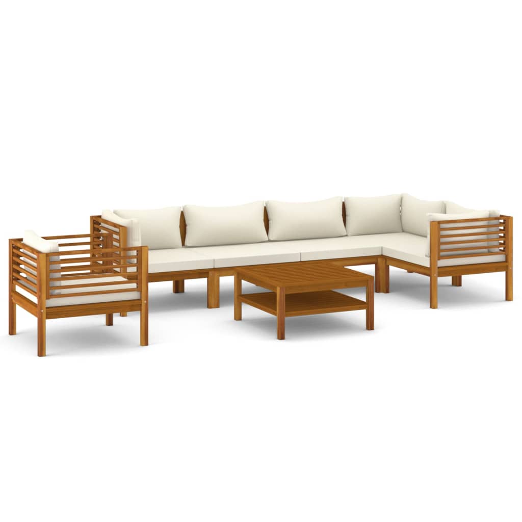 NNEVL 7 Piece Garden Lounge Set with Cream Cushion Solid Acacia Wood